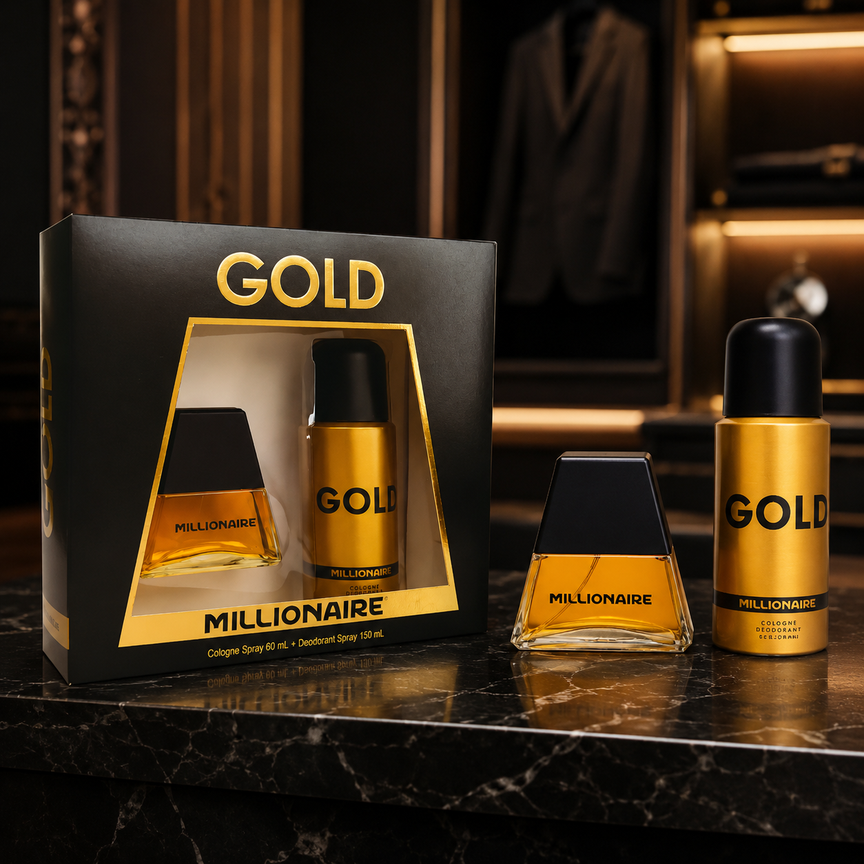 Set Perfume Millionaire Gold 60 ml + Desodorante 150 ml